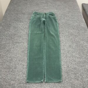 Vintage Express Pants Women 3/4 Green Cotton Corduroy High Rise Straight Retro